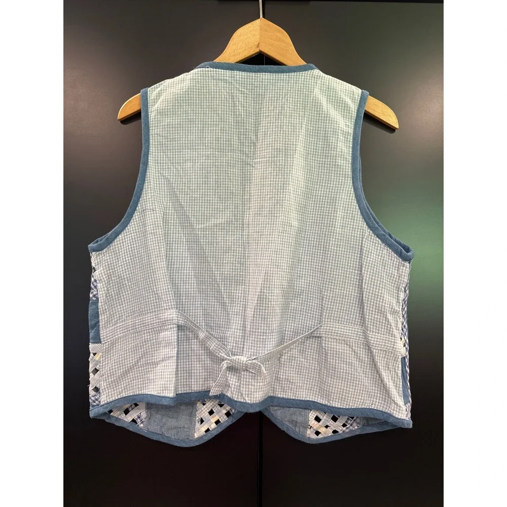Vintage Victoria Jones Petites Blue Patchwork Embroidered Gingham Vest Large Y2K